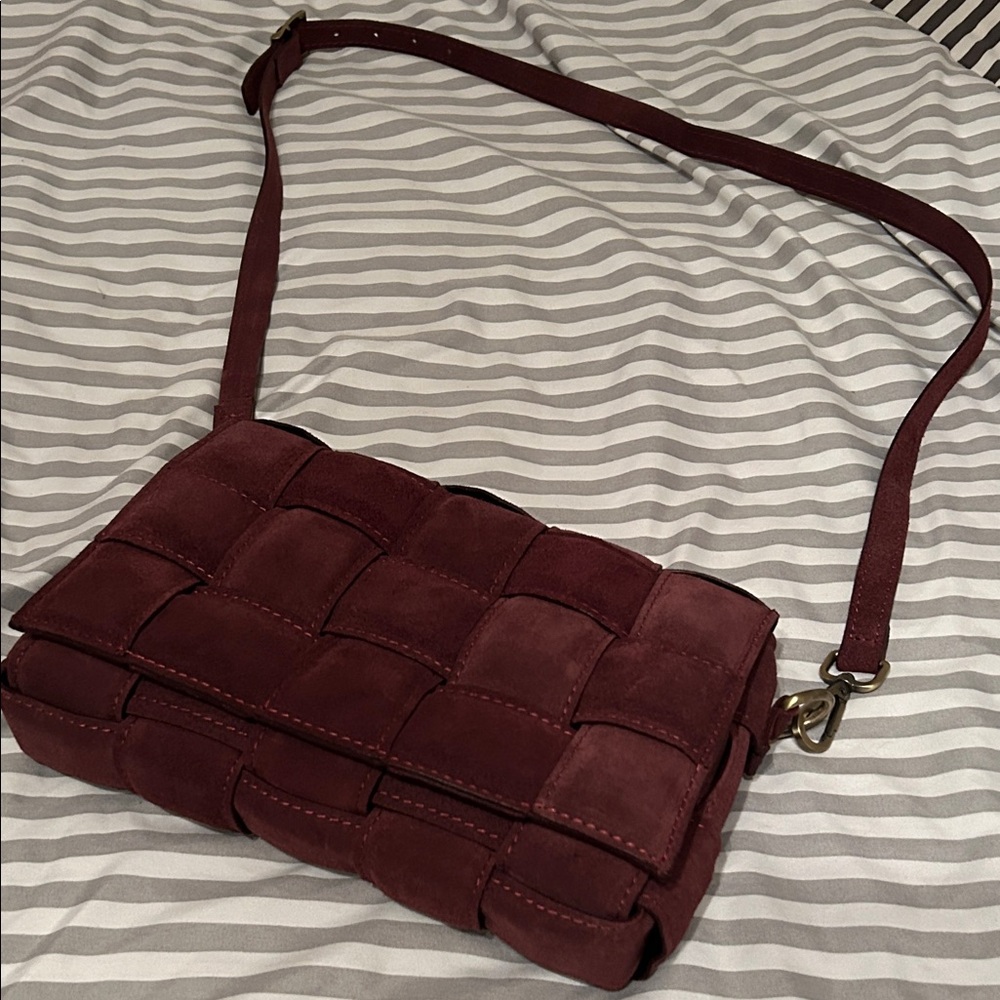Chic Maroon Woven Crossbody Bag